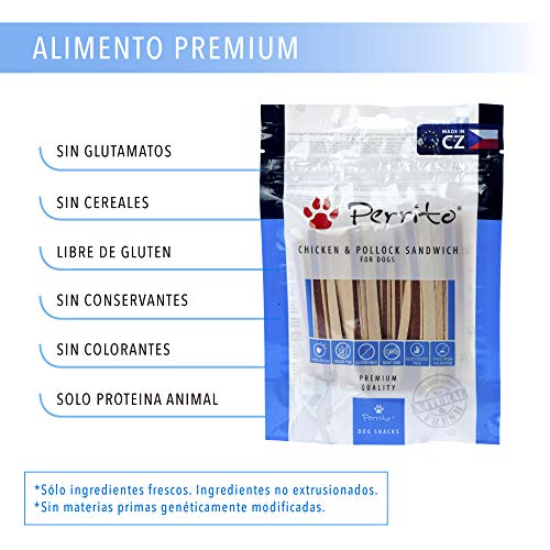 Rc Ocio Chuches para Perros sin Cereales de Pollo y Bacalao 3 Bolsas de premios Snacks Naturales sin conservantes ni colorantes golosinas Snack Premium para Perro Grandes, pequeños, y Cachorros