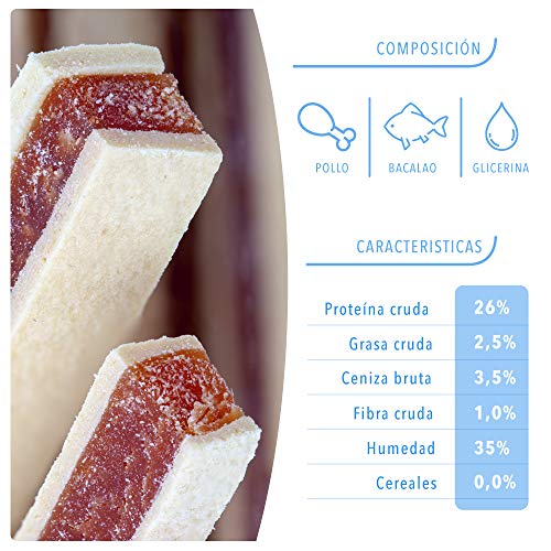 Rc Ocio Chuches para Perros sin Cereales de Pollo y Bacalao 3 Bolsas de premios Snacks Naturales sin conservantes ni colorantes golosinas Snack Premium para Perro Grandes, pequeños, y Cachorros