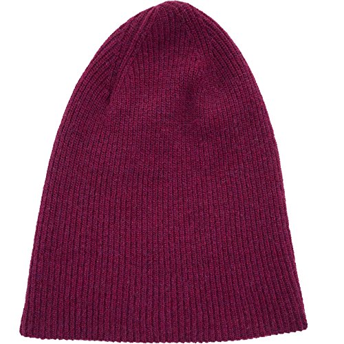 REALLY NICE CASHMERE Eco Cachemira Gorro – Plain Rip Beanie Unisex – Invierno Gorro de punto 100% lana de cachemira berenjena Talla única