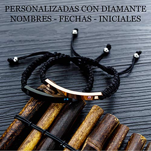 RecontraMago Pulseras para Parejas de Novios - Personalizadas con Nombre - Regalo San Valentin - Ajustables - Fecha Iniciales - Pulseras de Amor Mujer Hombre (Acero Inoxidable)