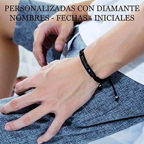 RecontraMago Pulseras para Parejas de Novios - Personalizadas con Nombre - Regalo San Valentin - Ajustables - Fecha Iniciales - Pulseras de Amor Mujer Hombre (Acero Inoxidable)