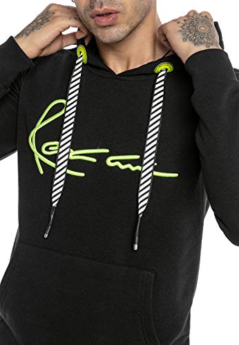 Redbridge Sudadera con Capucha para Hombre Suéter Jersey Neon Big Stitch Negro S