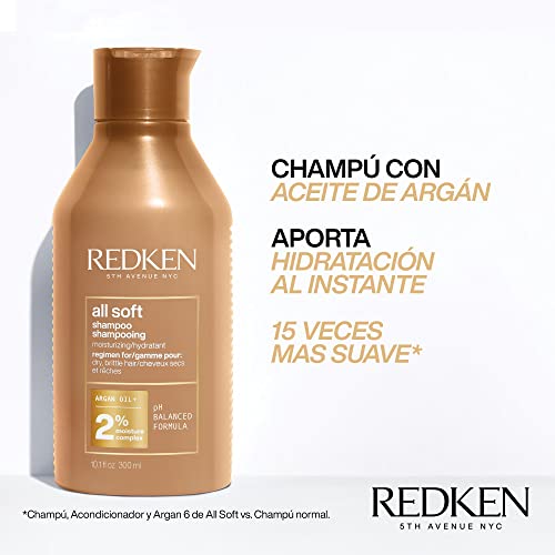 Redken | Pack Champú + Mascarilla Hidratante para cabellos deshidratados y frágiles, All Soft, Champú 300 ml + Mascarilla, 250 ml