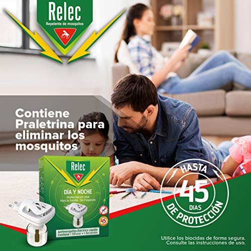 Relec Día y Noche - Difusor y Recambio Antimosquitos Eléctrico Líquido - 45 noches de protección - Sin fragancia - 35 ml