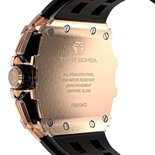 Reloj de Lujo TSAR BOMBA para Hombre - Cristal de Zafiro - Movimiento de Cuarzo Japonés - Cronógrafo Watch - Impermeable 50M - Correa de Silicona - Calendario Luminoso - Regalos para Hombres