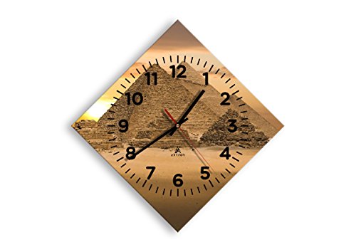 Reloj de Pared - Rombo - Pirámide Egipto Desierto - 42x42cm - Reloj de Vidrio - Mecanismo Continuo - Silencioso - Listo para Colgar - C4AD30x30-2196