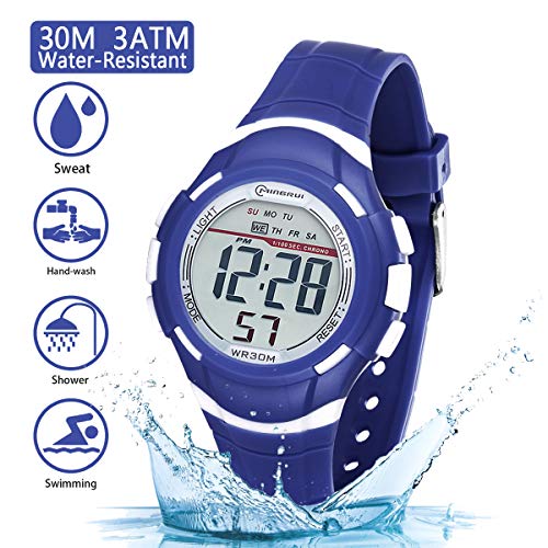 Reloj Digital Deportivo para Niños, Reloj de Pulsera Niña Multifunción con Pantalla LED Impermeable 30M para Niños, Niñas Reloj Infantil Aprendizaje para Niños 4-15 Años (Azul Oscuro)