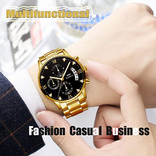 Relojes de hombre de lujo moda casual vestido cronógrafo impermeable militar cuarzo relojes de pulsera para hombres banda de acero inoxidable oro negro