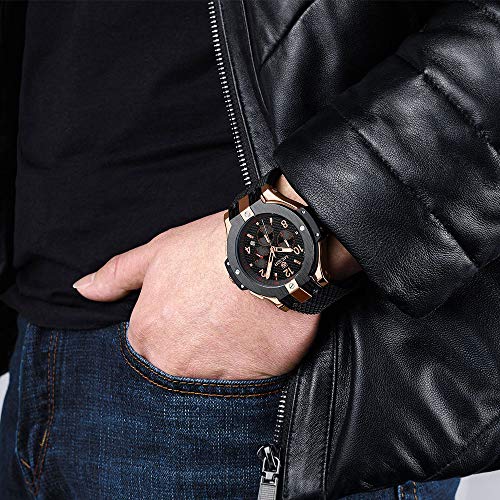 Relojes para Hombre Oro Rosa, Reloj Grandes esferas, Relojes Militar de Lujo de Silicona Negro con Calendario Reloj de Pulsera de Cuarzo para Hombres, Resistente al Agua