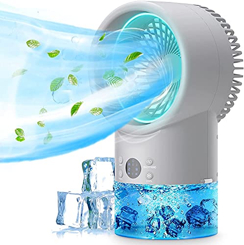 RenFox Enfriador de Aire portátil, Aire Acondicionado de Escritorio, Mini humidificador Ajustable, con Temporizador de Apagado y función de luz Nocturna,para Viajes, Oficina