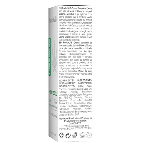 RevitaLAB - Crema antiarrugas para el contorno de los ojos con cánnabis, para pieles sensibles, testada dermatológicamente, 30 ml