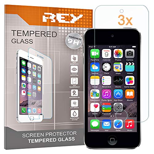 REY 3X Protector de Pantalla para iPod Touch 5/6 y iPod 7 2019, Cristal Vidrio Templado Premium