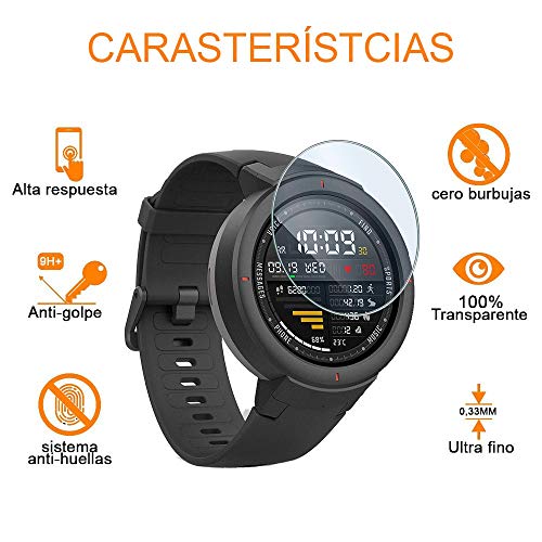 REY Protector de Pantalla para XIAOMI AMAZFIT Stratos 3, Cristal Vidrio Templado Premium