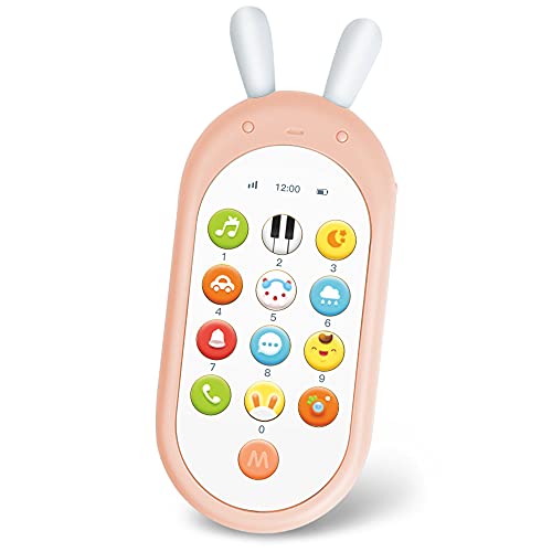 Richgv Movil Bebe, Juguetes Bebe 6 Meses Telefono Juguete Mando a Distancia Conejo Teléfono para niños con Luces de Flash, Sonidos y Canciones (Rosa)