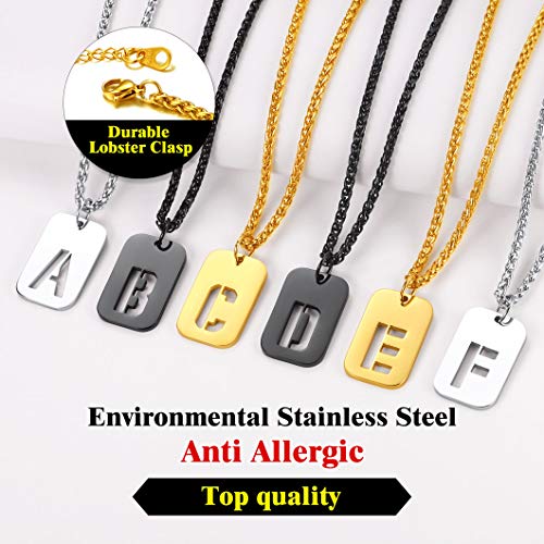 Richsteel Cadena Dog Tag y Letras A-Z Inicial de Nombre de Acero Inoxidable Chapado en Negro