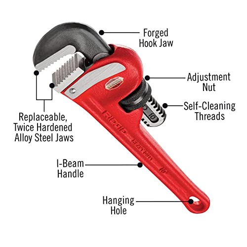 RIDGID 31010 Llave de tubo recta para servicio pesado de 10 pulgadas, Llave de fontanería de 10 pulg.