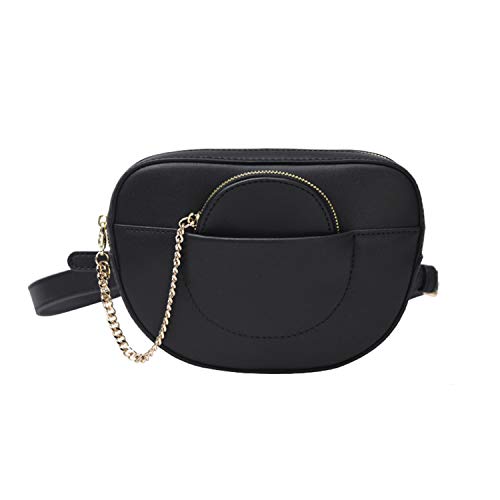 Riñoneras Mujer Moda Bolsa de Cintura Mini Bolso Cuero Riñonera Elegante Bolsa de Cinturón Mujeres Negro