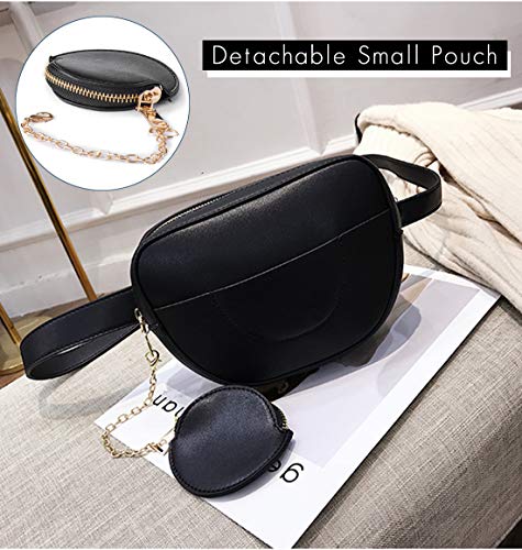 Riñoneras Mujer Moda Bolsa de Cintura Mini Bolso Cuero Riñonera Elegante Bolsa de Cinturón Mujeres Negro