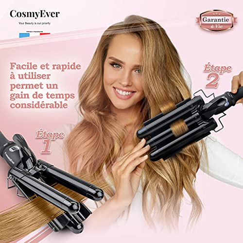 Rizador de pelo ondas grandes profesional Plancha para rizar 3 tubos para un efecto ondulado de moda ideal para cualquier ocasión | Dispositivo ondulador de pelo