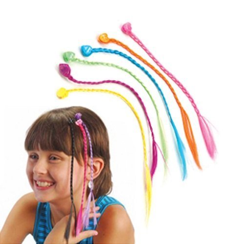 Rmeet Trenza de Pelo Niños,12 Pack Coloreado Extensiones de Cabello Clip-on Trenzadas con Broche de Neón para Favores de Fiesta de Cumpleaños Disfraces para Rendimiento 33CM