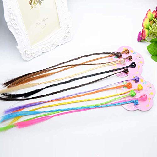 Rmeet Trenza de Pelo Niños,12 Pack Coloreado Extensiones de Cabello Clip-on Trenzadas con Broche de Neón para Favores de Fiesta de Cumpleaños Disfraces para Rendimiento 33CM