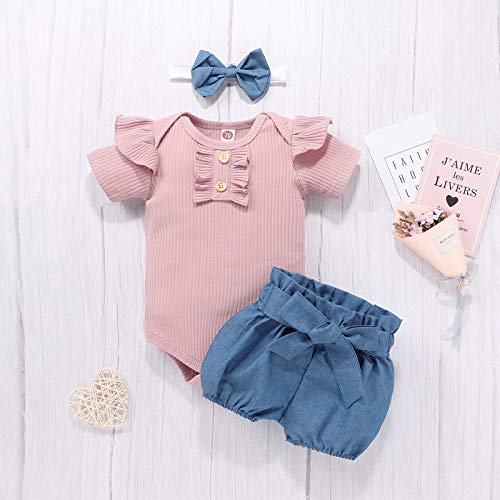 Ropa Bebe Niña Verano Fossen Recién Nacido 0 a 24 Meses Monos con Volantes y Florales Pantalones Cortos,Conjunto/2PC (Morado, 12-18 Meses)