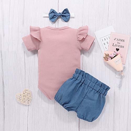 Ropa Bebe Niña Verano Fossen Recién Nacido 0 a 24 Meses Monos con Volantes y Florales Pantalones Cortos,Conjunto/2PC (Morado, 12-18 Meses)