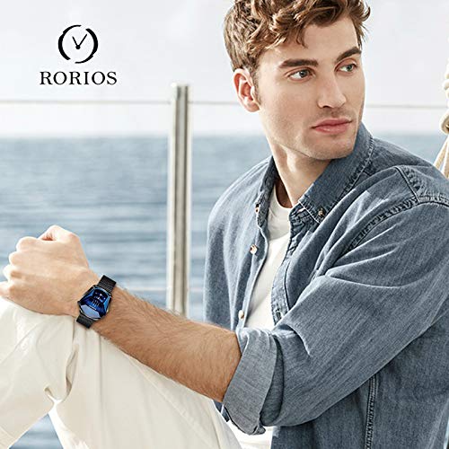 RORIOS Moda Relojes de Hombre Analógico Cuarzo Reloj de Malla Acero Inoxidable Deportivo Relojes de Pulsera Impermeable Casual Relojes Hombre