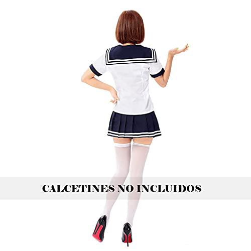 ROSAA Traje Sexy JK Uniforme Japonesa, Colegialas Marinero Disfraz Set Halloween Cosplay de Anime para Mujeres Vestido Escolar Camiseta con Lacito Viene con Top Corto + Mini Falda Plisada Azul (M)