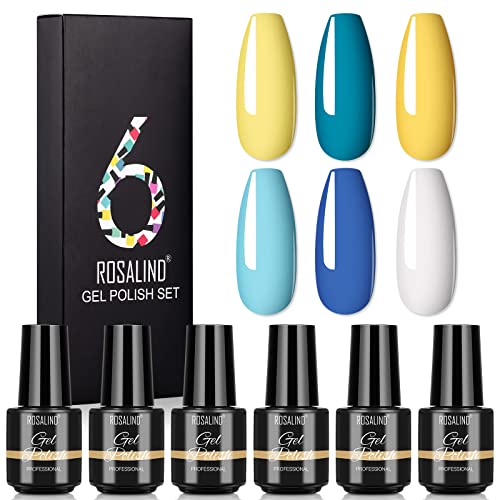 ROSALIND 6 ​Colore Pintauñas Semipermanentes, Verde Amarillo Azul Colore Esmaltes Permanentes Para Uñas, 7ml Kit Manicura Semipermanente, UV Gel de uñas semipermanente Soak Off 6Pcs