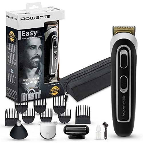 Rowenta multiaccesorios Trim & Style Easy 13 en 1 TN9140 Cuchillas autoafilables titanio para cabello y barba, afeitadora corporal, uso inalámbrico, autonomía de 120 min, resistentes al agua