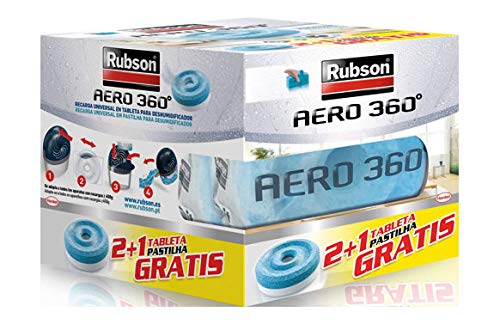Rubson AERO 360º Set de tabletas de recambio de olor neutro, absorbe humedad y neutraliza malos olores + 2093429 Recambio deshumidificador, Morado, 450 g