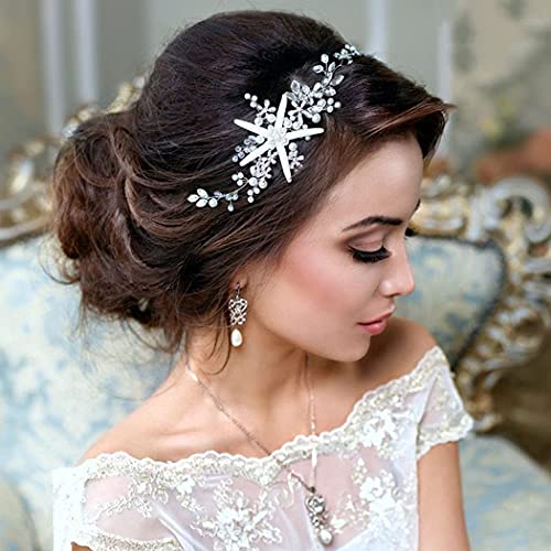 Runmi Diadema de novia con flores de color dorado, accesorios para el pelo de novia, diademas de cristal para mujeres y niñas