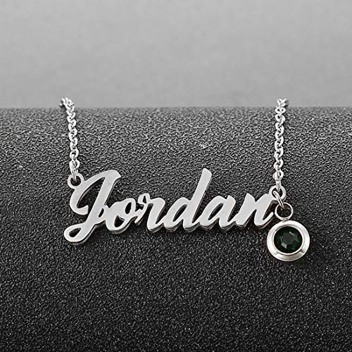 RWQIAN Collar Nombre Personalizado Colgante con Piedra de Nacimiento Plata Rosa Oro Collar Ajustable para Mujeres Hombres Chicas Regalos de Cumpleaños…