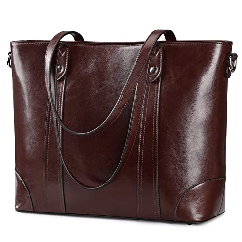 S-ZONE Mujer Bolso de Hombro de Cuero Grande para Portátil de 15.6 Inch Bolso de Trabajo Bolso con Compartimento Acolchado