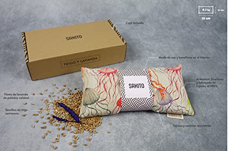 Saco Térmico de Semillas de Trigo y Lavanda | Saco Semillas Lavanda para Microondas | Bolsa de Semillas Calor y Frío | 25x12 cm | Caja Incluída (Medusas)