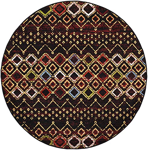 Safavieh Amsterdam Collection AMS108P Boho Chic Moroccan Distressed Area Rug, 3' Round, Black/Multi