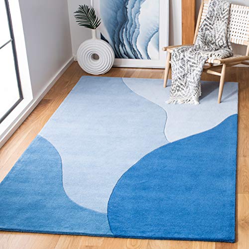 SAFAVIEH Fifth Avenue Collection FTV117M Handmade Mid-Century Modern Abstract New Zealand Wool Entryway Living Room Foyer Bedroom Accent Area Rug 3' x 5' Blue