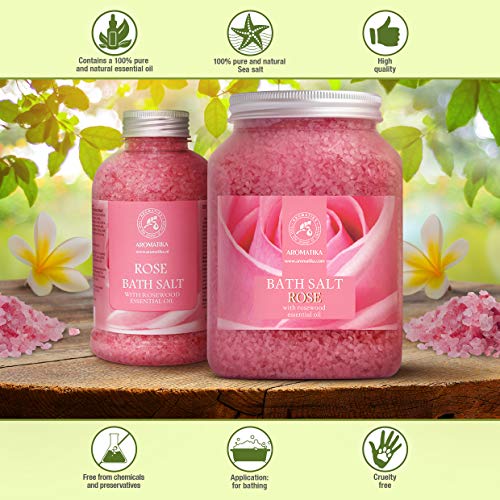 Sal de Baño de Rosas 1300g - Sal Marina con Aceite Esencial de Palisandro 100% Natural - Sal de Baño Natural Rosas para Dormir Bien - Alivio del Estrés - Belleza - Corporal - Relajación