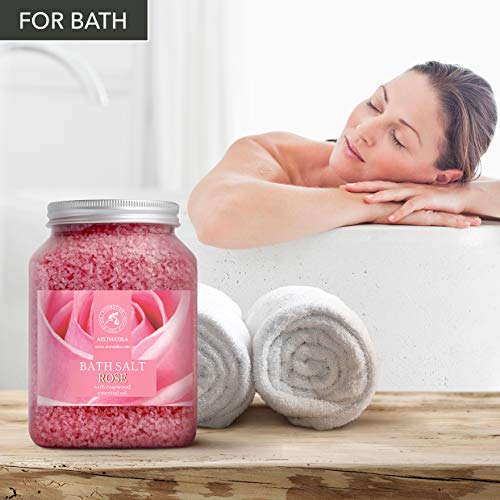 Sal de Baño de Rosas 1300g - Sal Marina con Aceite Esencial de Palisandro 100% Natural - Sal de Baño Natural Rosas para Dormir Bien - Alivio del Estrés - Belleza - Corporal - Relajación