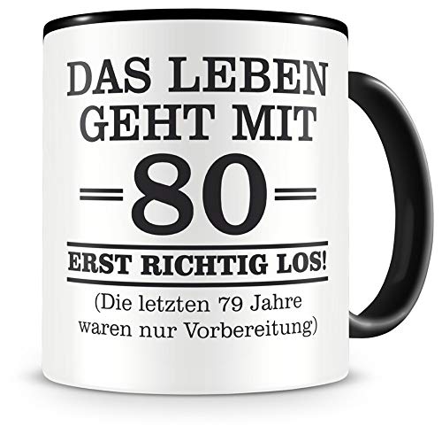 Samunshi® Taza con texto en alemán graciosos regalos para 80 cumpleaños hombre mujer abuelo idea de regalo para 80 cumpleaños (80 años 300 ml negro/negro)