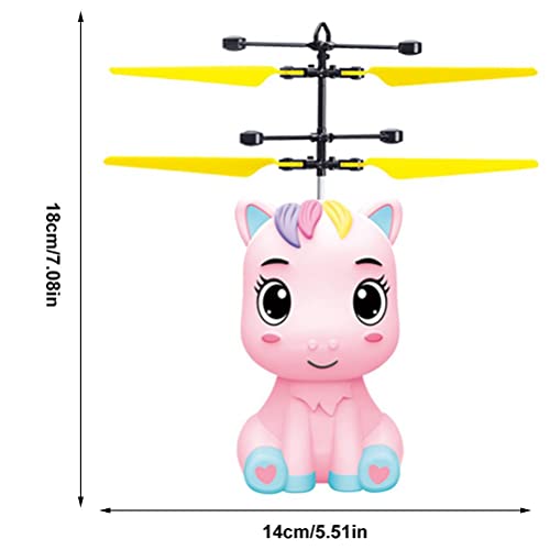 SanCiYu Cartoon Pony Flying Toys, Flying Fairy Drone para niños Control Manual Flying Horse Helicóptero con Luces LED de Colores, Inducción infrarroja Mini Drone operado a Mano