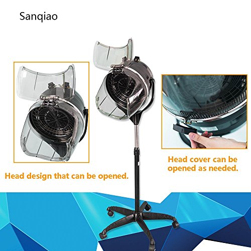 Sanqiao Profesional Campana Casco Secador de Pelo Secador de Peluqueria con Capucha y Tripode Negro 950W