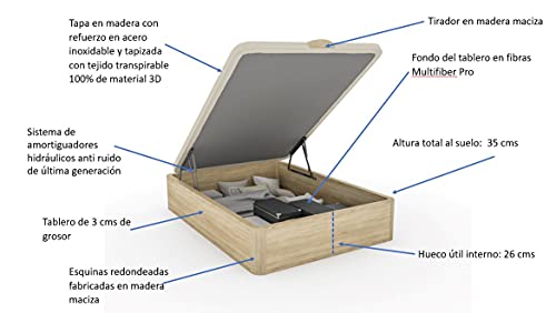 Santino Canapé Abatible Wooden Gran Capacidad Artic 200x200 cm (Gemelos) con Montaje a Domicilio Gratis