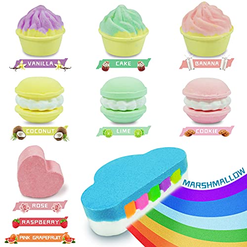 SCENTORINI 10 Bombas de Sal de Baño Naturales Orgánicas, Bomba de Nubes de Arco Iris Hecha a Mano, Aceites Esenciales, Spa Burbujeante para Set de Regalo para Niños