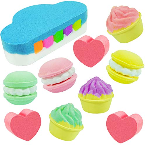 SCENTORINI 10 Bombas de Sal de Baño Naturales Orgánicas, Bomba de Nubes de Arco Iris Hecha a Mano, Aceites Esenciales, Spa Burbujeante para Set de Regalo para Niños