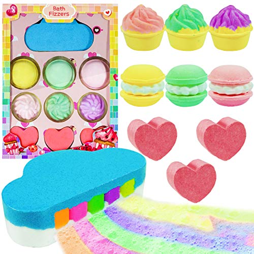 SCENTORINI 10 Bombas de Sal de Baño Naturales Orgánicas, Bomba de Nubes de Arco Iris Hecha a Mano, Aceites Esenciales, Spa Burbujeante para Set de Regalo para Niños