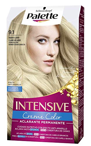 Schwarzkopf Palette Intensive Creme Color – Tono 9.1 cabello Rubio Claro Helado - Coloración Permanente de Cuidado con Aceite de Marula – Óptima cobertura de canas – Color duradero hasta 8 semanas