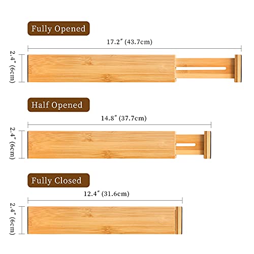 Separadores de cajones ajustables de bambú – Separadores de organización de cajones expandibles para cocina, aparador, dormitorio, baño y oficina, paquete de 6 (12.25-17.25 pulgadas)