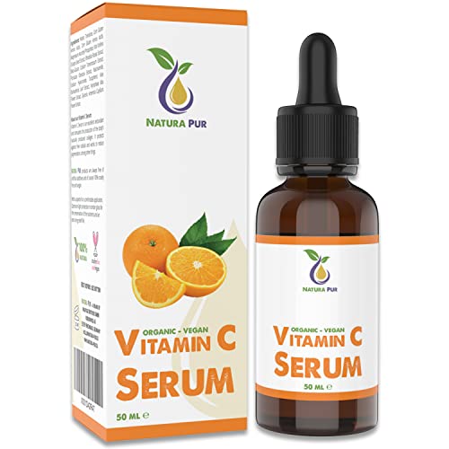 Serum de Vitamina C con Acido Hialuronico 50ml, puro orgánico y vegano - altamente dosificado con un 20% de vitamina C - gel antienvejecimiento con aceite de semilla de uva nutritivo y aloe vera